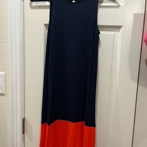Sleeveless Navy and Orange Colorblock Maxi Dress Holly Robinson Pete